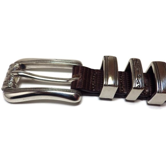 Coldwater Creek Leather Belt Brown Moc Croc Nickle Buckle M - Picture 3 of 7